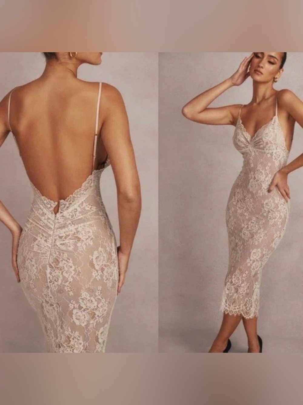 HOUSE OF CB 'Serelle' Antique Ivory Lace Midi Dress NWOT size M